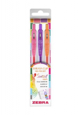 Zseléstoll készlet, 0,25 mm, nyomógombos, ZEBRA "Sarasa Clip Sunset", 3 különböző szín